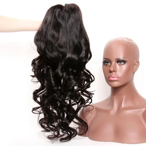 Miniatura 3 de premier Pelucas de cabello humano con encaje frontal de seda, nudos blanqueados, prearrancados, cabello humano brasileño suelto, ondulado, peluca