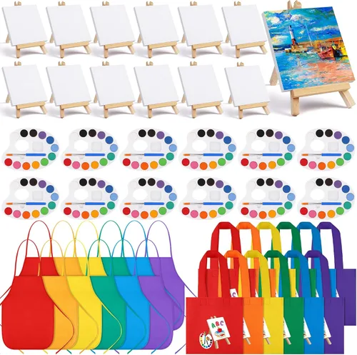 Aodaer El juego de 48 piezas de pintura de acuarela incluye 12 colores de pinturas de acuarela de 4 x 4 pulgadas, caballetes de lona de madera,