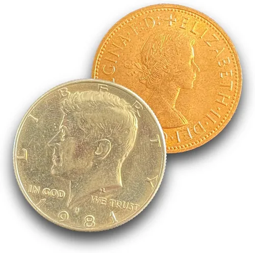 Miniatura 2 de Ted's Sterling Magic Saltando mitades Sol y Luna, Medio Dólar y Truco de Moneda Penny Inglés (Shell no expandido)