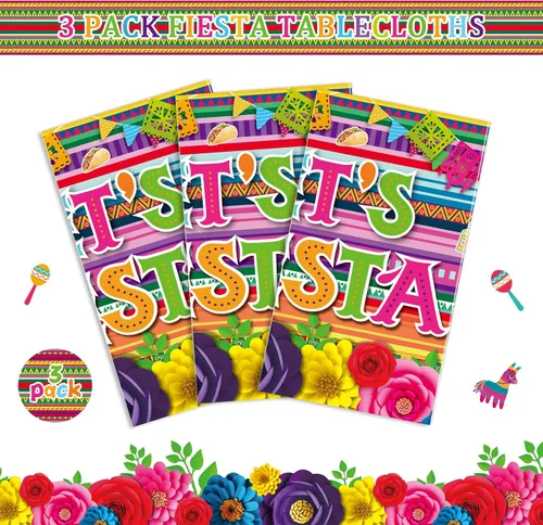 Miniatura 4 de Moukeren Paquete de 3 manteles de fiesta temática, 54 x 108 pulgadas, multicolor, plástico, rectangulares, impermeables, sólidos, no tóxicos, fiesta
