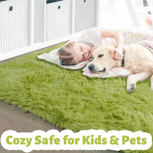 Miniatura 2 de Amdrebio - Alfombras de césped verde para dormitorio, alfombra esponjosa peluda de 5 x 7 pies para habitación de niños, sala de estar, guardería