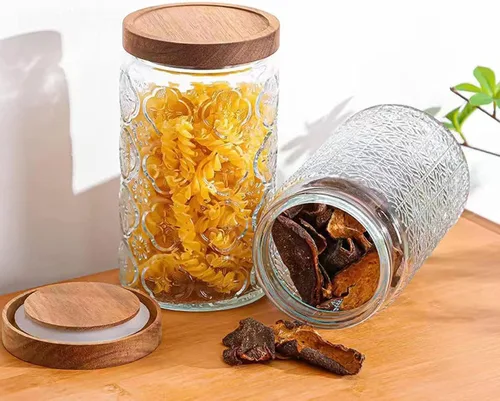 Miniatura 4 de Tarro de almacenamiento de vidrio vintage, recipiente de almacenamiento de alimentos para cocina y despensa con tapa de madera hermética