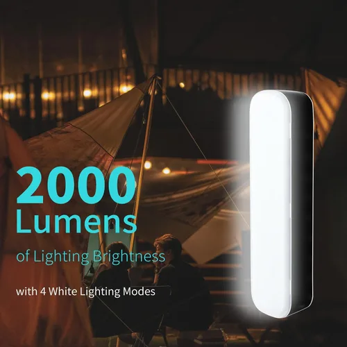 Miniatura 3 de Linterna solar recargable para campamento, 2000 lúmenes, 4 modos de luz, carga solar y USB (negro)