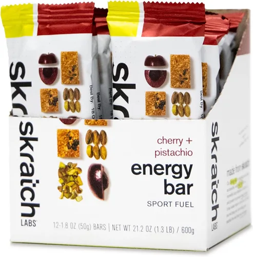Skratch Labs Barra energética | Cereza + Pistacho (paquete de 12) | Snack saludable a base de plantas | Bajo en azúcar - 5g de proteína | Sin OMG,