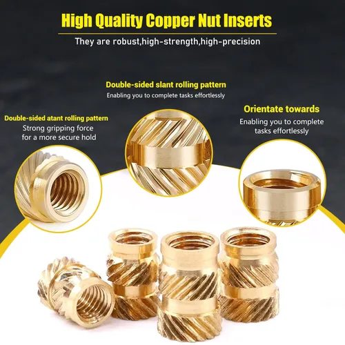 Miniatura 7 de Canitu 350 piezas de insertos roscados, M2/M2.5/M3/M4/M5/M6 rosca métrica hembra Kit surtido de tuercas moleteadas de latón para plástico