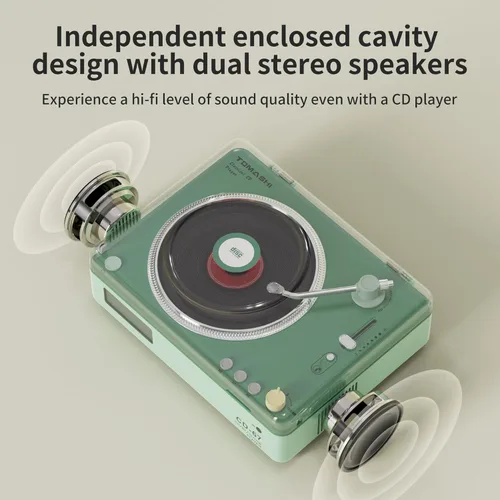Miniatura 2 de Reproductor de CD portátil Boombox con Bluetooth, altavoces de 40mm, pantalla LCD, puerto USB, ranura para tarjeta SD Verde