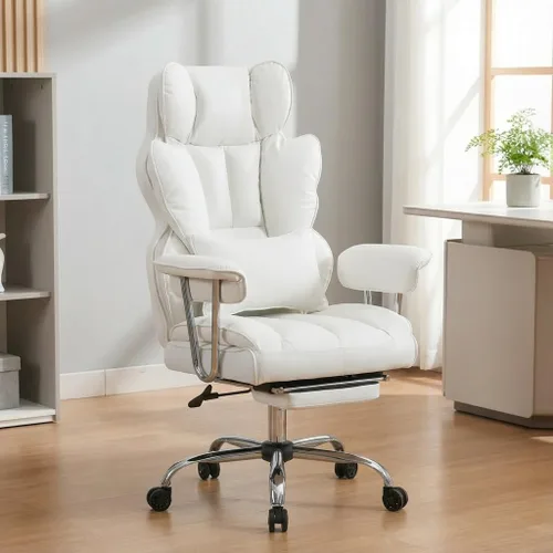 Silla de oficina grande y alta de 400 libras, silla de escritorio ejecutiva resistente con reposapiés, silla ergonómica de piel sintética con Blanco