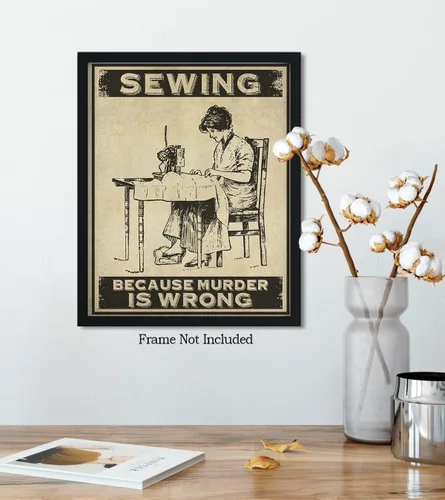 Miniatura 5 de Decoración de habitación de Sewing Because Murder Is Wrong, decoración de pared retro para cocina, baño, dormitorio, divertido regalo de arte
