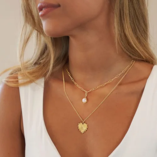 Miniatura 2 de fonkup Collares con iniciales para mujer, collar de corazón en capas para mujer, de moda, gargantilla de perlas delicadas, collar de letras