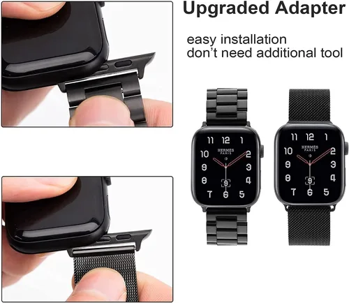 Miniatura 4 de Paquete de 2 correas de metal compatibles con Apple Watch Band 38/40/41/42/44/45/46/1.929 in, acero inoxidable y malla milanesa para iWatch Band
