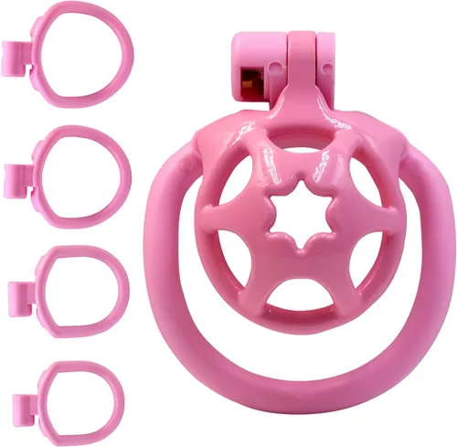 Miniatura 8 de Jaula de castidad Sissy Peso ligero Jaula para el pene de ABS+Resina Dispositivo de castidad Juguetes sexuales para adultos con 4 anillos
