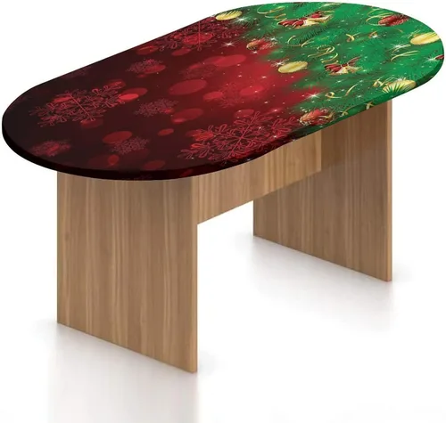 Miniatura 24 de XISUNYA Mantel ovalado ajustable de poliéster elástico para Navidad, mantel ajustable con estampado de árbol de Navidad, se adapta a mesas ovaladas