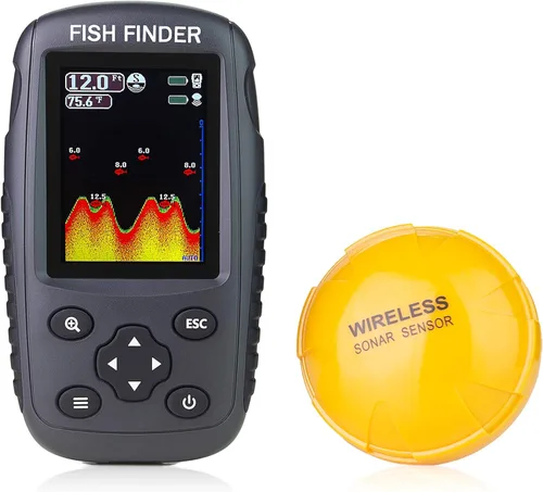 ecosonda portátil recargable, sensor de sonar inalámbrico, localizador de profundidad con tamaño de los peces, contorno del fondo, pantalla LCD a