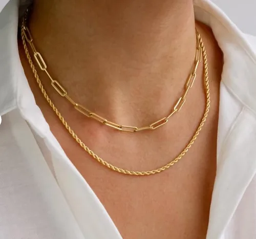 Miniatura 4 de LEXODY Collares apilables para mujer, chapados en oro de 14 quilates, collares de oro en capas, delicado collar de oro con puntos, cadena
