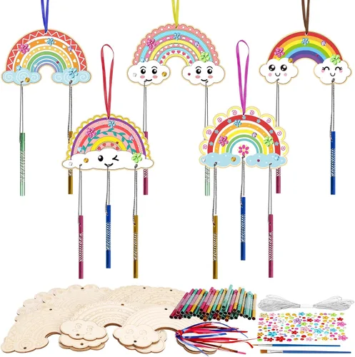 Miniatura 9 de Fennoral Paquete de 12 carillones de viento, manualidades de primavera para niños, artes y manualidades de madera para niñas y niños, haz tus Hueso