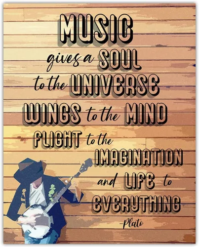 Buzz Unplugged Motivational Wall Art Office Decor for Men & Women: Music Gives a Soul to the Universe Plato 8x10 Unframed Inspirational,