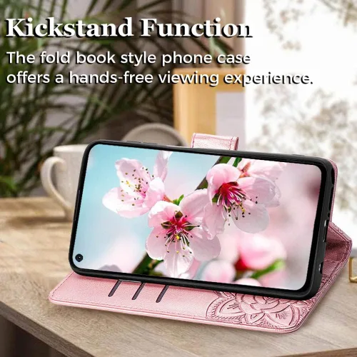 Miniatura 5 de Funda para Motorola Moto G Stylus 5G 2021, funda protectora de piel sintética en relieve de mariposa con función atril, ranuras para tarjetero, Azul