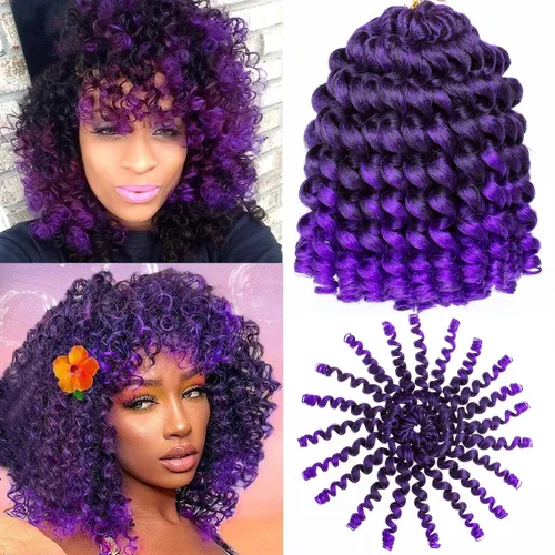 Miniatura 13 de Leeven Pelo corto de 8 pulgadas de Jamaica Bounce Wand Curl Crochet Hair Senegalese Twist sintético trenzado de pelo Ombre azul Jumpy Wand Curly