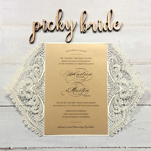 Miniatura 5 de 25 invitaciones de boda de 5 x 7 pulgadas con sobres, corte láser de encaje hueco con cintas elegantes, para boda, despedida de soltera, compromiso