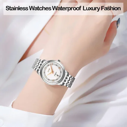 Miniatura 2 de SKMEI Watches for Women Fashion Dress Diamond Ladies Small Wrist Watch Two Tone Stainless Steel Waterproof Day Date Analog Quartz Female Watches