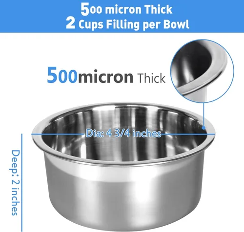 Miniatura 3 de Cuenco de agua para perrera, 2 paquetes de jaulas colgantes antiderrames para gatos, comedero para perros pequeños, 2 tazas / 1 pinta