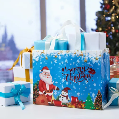 Miniatura 7 de YANGTE Paquete de 16 bolsas de Navidad con asas, bolsas de regalo no tejidas, 12.8" 9.8" 6.7" 16-Pack De