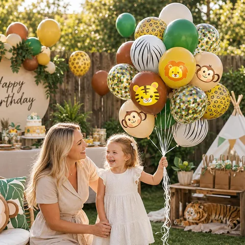Miniatura 6 de Globos de animales, 60 globos de fiesta de 12 pulgadas, color verde y marrón crema, globos estampados de guepardo de animales para decoración