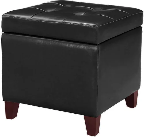 Miniatura 27 de Adeco Otomana moderna de cuero con ruedas, otomana cuadrada negra rodante de 18.8" con almacenamiento, taburete de tocador tapizado acolchado