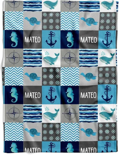 Miniatura 16 de Manta de bebé náutica personalizada, manta de bebé de vida oceánica, manta de bebé océano, manta de bebé con tema oceánico, manta de bebé con Sueños
