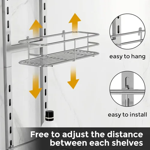 Miniatura 4 de ODesign Organizador de ducha para colocar sobre la puerta, organizador de ducha colgante ajustable de 3 niveles con soporte para jabón y 4 ganchos