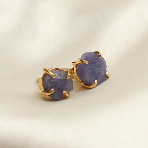 Miniatura 134 de Gempires Natural Raw Prong Setting Stud Earrings, 8-10 mm Crystals Earring, Handmade Jewelry, Gift for Her