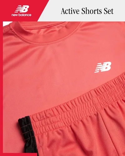 Miniatura 2 de New Balance Conjunto de pantalones cortos activos para niños, camiseta de manga corta de 4 piezas y pantalones cortos de gimnasio (8-20)