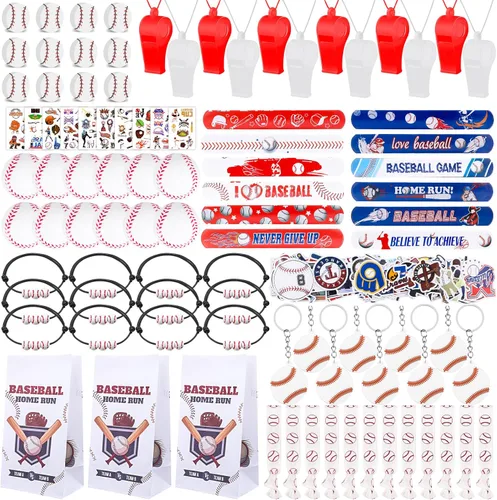 208 piezas de recuerdos de fiesta de béisbol con bolsas de fiesta de béisbol, silbato de béisbol, pulseras de bolas de béisbol de espuma, llaveros,