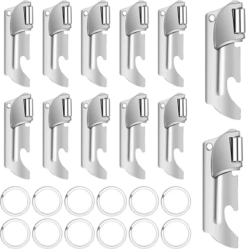 Miniatura 10 de 12 abrelatas de estilo militar con llaveros, abrelatas Anglecai P-51 y P-57, abrelatas de latas de acero inoxidable para supervivencia del ejército