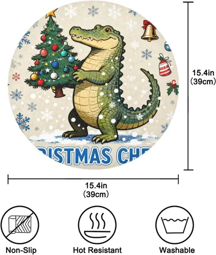 Miniatura 4 de Merry Christmas Crocodiles Plastic Round placemats placemats for Kitchen Table Washable Set of 4 15x15 in manteles redondos para mesa
