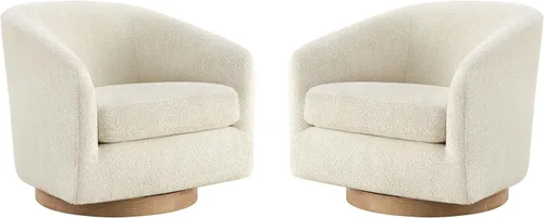 Miniatura 17 de CHITA - Silla decorativa giratoria con diseño de barril tapizada, certificada FSC, para sala de estar, completamente ensamblada, beige lino Lino