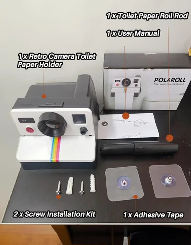 Miniatura 7 de Soporte de papel higiénico retro para cámara, divertido estante de papel higiénico creativo, instalación sin tornillos o clavos, adecuado