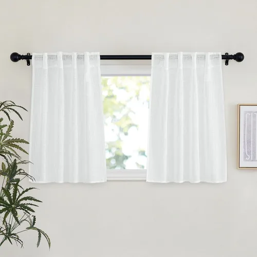 Miniatura 64 de NICETOWN Cortinas de lino semitraslúcidas para dormitorio, bolsillos para barra y pestaña trasera, tratamientos de ventana transparentes de lino