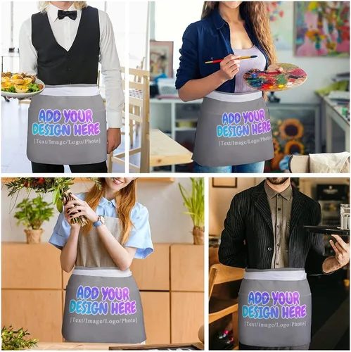Miniatura 288 de AXKEUDO Delantal personalizado con bolsillos, delantales de cintura para camarera para cocinar en casa, restaurante, servir trabajo