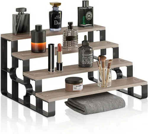 Miniatura 11 de Organizador de encimera de baño con cesta de artículos de tocador, estante de almacenamiento de encimera de baño de 2 niveles con almohadilla
