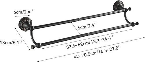 Miniatura 2 de Barra doble para toallas de bronce aceitado frotado de latón, ajustable de 15.5 a 27.5 pulgadas, soporte de barra para toallas de baño para portador