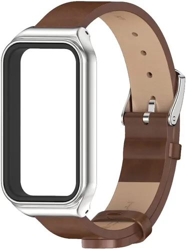Miniatura 2 de Strap for Amazfit Band 7 Microfiber Leather Replacement Strap Watch Wrist Band Smart Bracelet Accessories for Amazfit 7 Fit Marrón+plateado