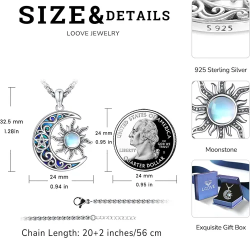 Miniatura 202 de Collar de pentagrama de plata de ley con triple luna, diosa celta, nudo celta, nudo de brujas, Ankh, sol y luna, Hécate, lilith, Santa Muerte