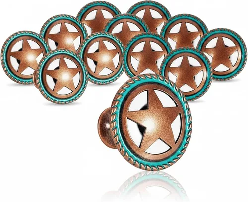 Miniatura 9 de Urbalabs - Manijas de hierro fundido con recorte de estrella verde azulado para gabinetes de cocina y tiradores de cajón, herradura de cruz