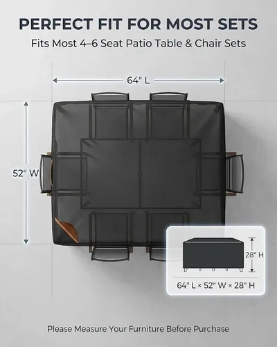 Miniatura 4 de Cubierta impermeable para muebles de exterior, juego de mesa y silla rectangular de 600D resistente de 64 pulgadas de ancho x 52 pulgadas de largo x