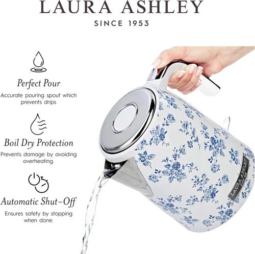 Miniatura 7 de Laura Ashley Hervidor eléctrico de acero inoxidable de 1.7 litros – Hervidor eléctrico de hervir rápido de 1500 W para agua hirviendo – Hervidores