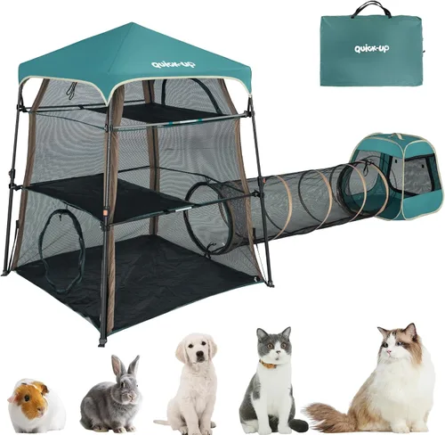 Miniatura 8 de Catio extragrande para gatos al aire libre, tienda de campaña 3 en 1 para gatos con túnel/cubo desplegable, catio portátil, tienda de campaña