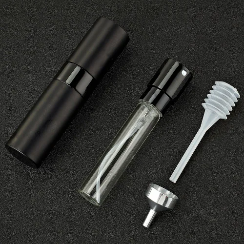 Miniatura 2 de LISAPACK Botella de spray de perfume de 8 ml con atomizador para viajes, dispensador de colonia recargable vacío, rociador portátil (Negro mate)