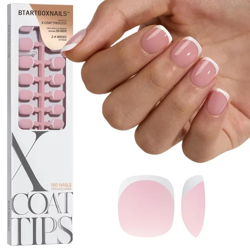 BTArtboxnails XCOATTIPS White French Tip Press On Nails, XXS Squoval, Pink | Lamp-Curable, 4-Week Wear, Natural Nail Look, Salon Quality Value at