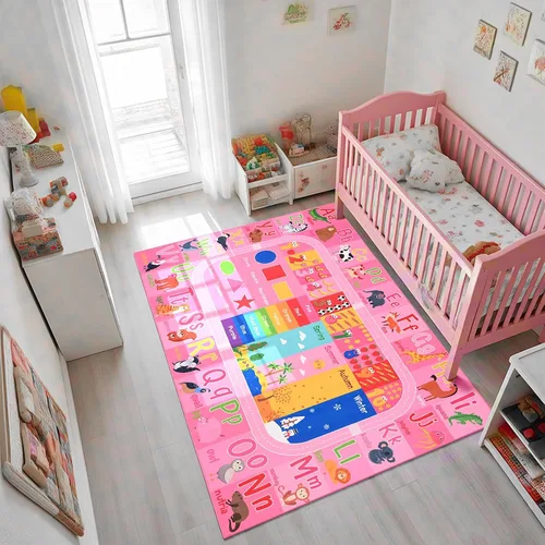 Miniatura 3 de Alfombra Rosa para Niños para Sala de Juegos y Aula, Alfombras de Juego con Alfabeto ABC y Números para Niños Pequeños, Tapete Educativo